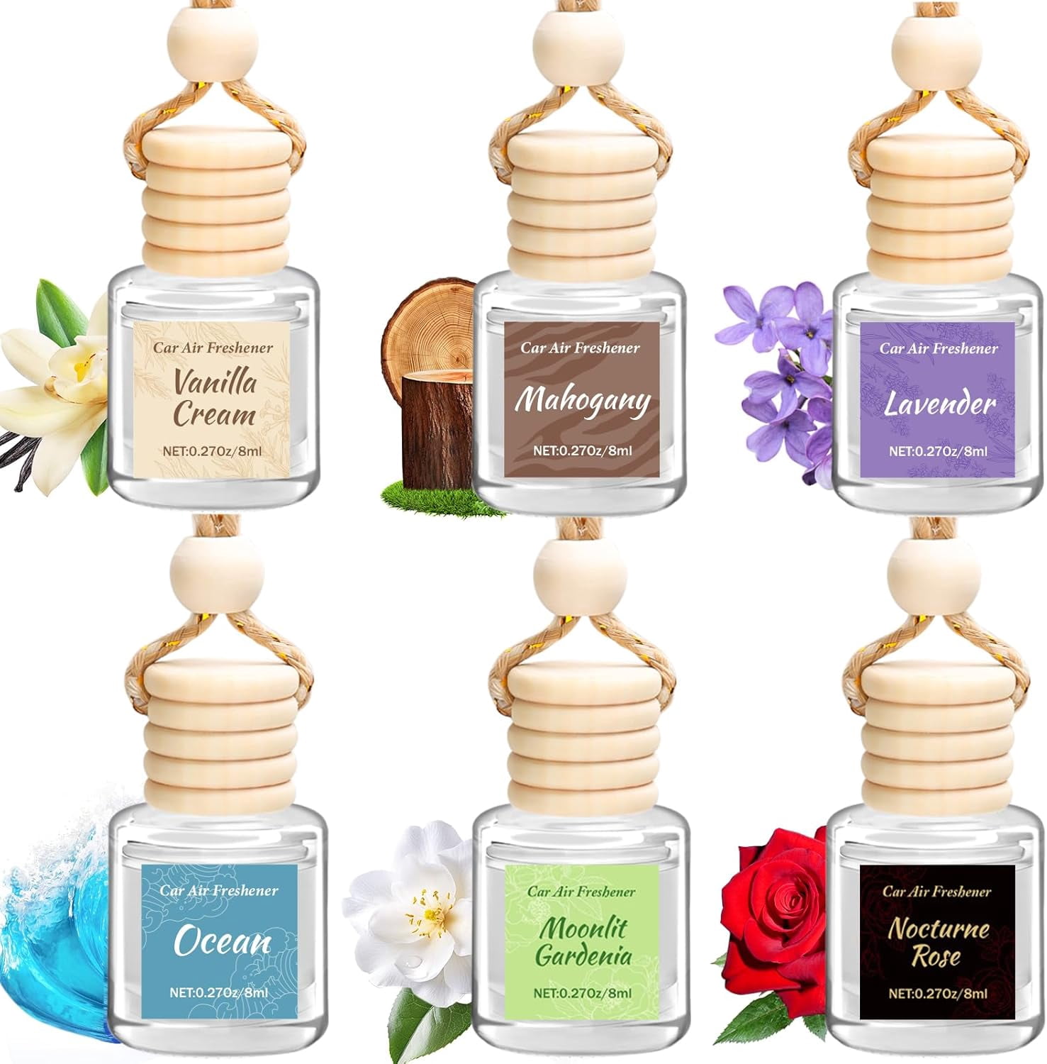 CozyNestFinds 6 Pack Car Air Freshener - Mothers Day Gift for Her, Hanging Air Freshener Essential Oil Diffuser, Romantic Car Scents Cute Auto Decor Birthday Gifts for Women/Men
