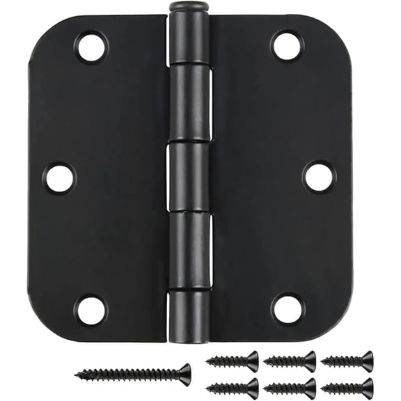 6 Pack Matte Black Interior Door Hinges, 3.5" x 3.5" with 5/8" Radius, Heavy-Duty Round Hinge with Removable Pin for Bedroom Office Farm Shed Gate Greenhouse Vent Window