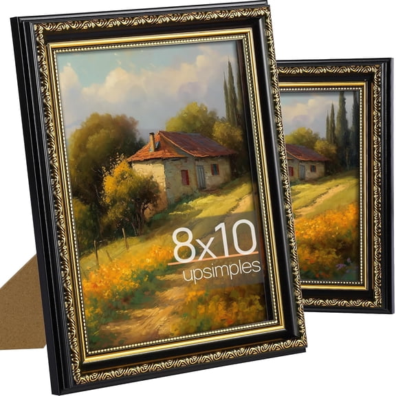 CozyNestFinds 8x10 Picture Frame with Real Glass, Ornate Vintage 8 x 10 Photo Frames for Wall Decor or Tabletop Display, Black and Gold, 2 Pack