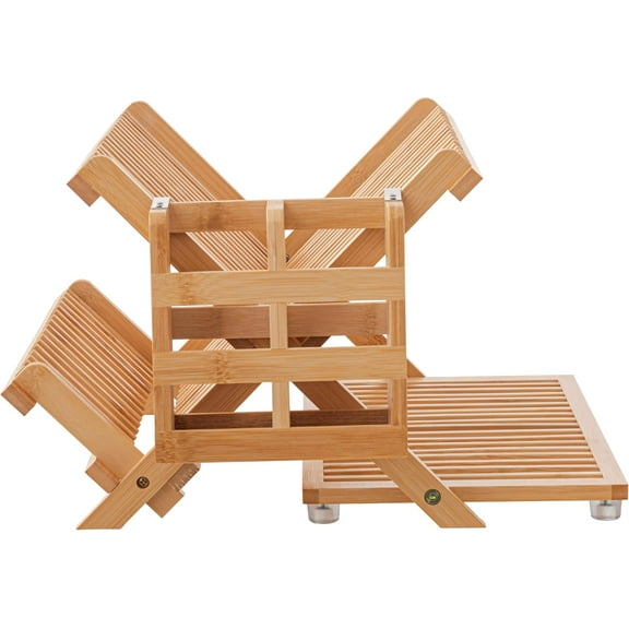 Dish Drying Rack with Utensil Holder, 3-Tier Large Collapsible Wooden Dish Drainer Rack, Folding Drying Holder Dish Drainer for Kitchen Counter