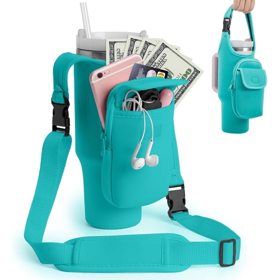 CozyNestFinds Carrier Bag with Phone&Flap Pockets for Stanley 40/30oz Tumbler with Handle, Insulated Neoprene Cup Holder Carrier Bag w/Shoulder & Handheld Strap Fits Stanley Cup Accessories