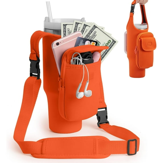 CozyNestFinds Carrier Bag with Phone&Flap Pockets for Stanley 40/30oz Tumbler with Handle, Insulated Neoprene Cup Holder Carrier Bag w/Shoulder & Handheld Strap Fits Stanley Cup Accessories