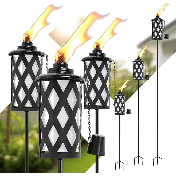 CozyNestFinds Citronella Torches for Outside Set of 6, White 16 Oz Outdoor Garden Torches with 3-Prong Grounded Stake, 59 Inch Metal Torch for Garden Décor, Outside Torches for Backyard,Garden, Patio