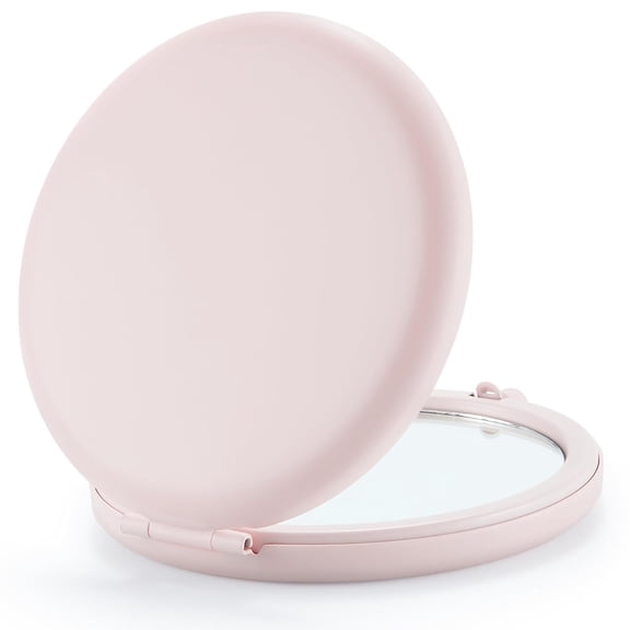 CozyNestFinds Compact Mirror for Purse, Double-Sided 1X/2X Magnifying Metal Pocket Makeup Mirrors(Round,Pink Marshmallow)