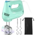 thumbnail image 1 of Electric Hand Mixer with Stainless Steel Whisk Dough Hook Attachment and Storage Bag Handheld Mixer for Baking Cakes Eggs Cream Food Mixers. Turbo Boost/5 Speed Kitchen Blender GREEN, 1 of 14