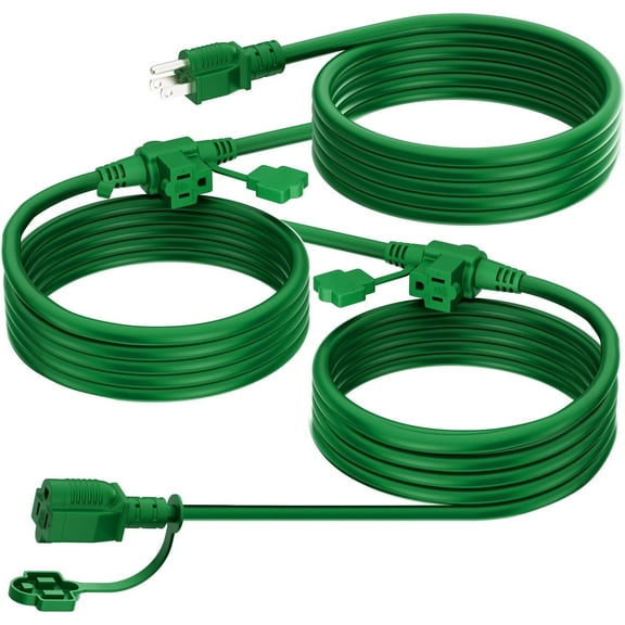 CozyNestFinds - Outdoor Extension Cord 25 FT, Evenly Spaced 3 Outlets Plugs, 16/3 SJTW Weatherproof Multiple Outlets Wire for Landscaping Light, Holiday Decoration and Christmas, ETL Listed, Green