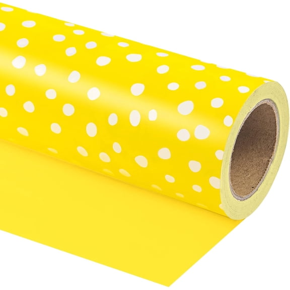 CozyNestFinds Reversible Wrapping Paper - Mini Roll - 17 Inch X 33 Feet - Yellow and Delicate Polka Dots Design for Birthday, Holiday, Wedding, Baby Shower