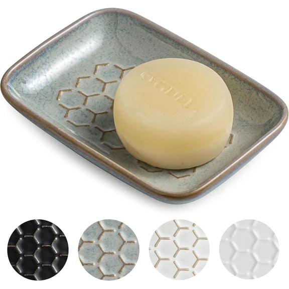CozyNestFinds Soap Dish for Shower, Bar Soap Holder, Ceramic Soap Dishes for Bar Soap, Sponge Holder Soap Saver Soap Tray for Bathroom Kitchen Sink, 5.5 Inch, Gray