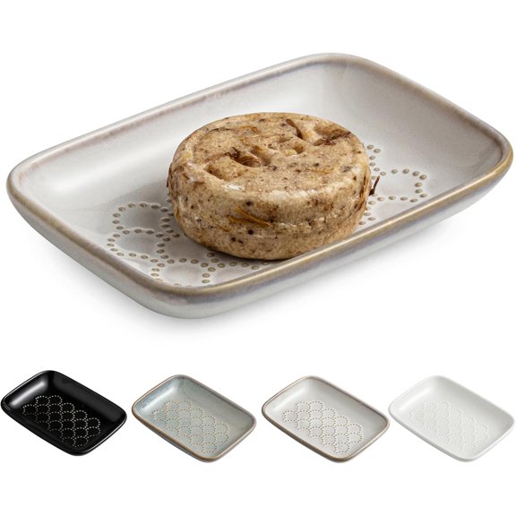 CozyNestFinds Soap Dish for Shower, Ceramic Soap Dishes for Bar Soap Sponge, Shower Soap Holder Saver Tray for Bathroom Kitchen Sink, Easy to Clean, Beige