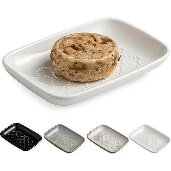 CozyNestFinds Soap Dish for Shower, Ceramic Soap Dishes for Bar Soap Sponge, Shower Soap Holder Saver Tray for Bathroom Kitchen Sink, Easy to Clean, White