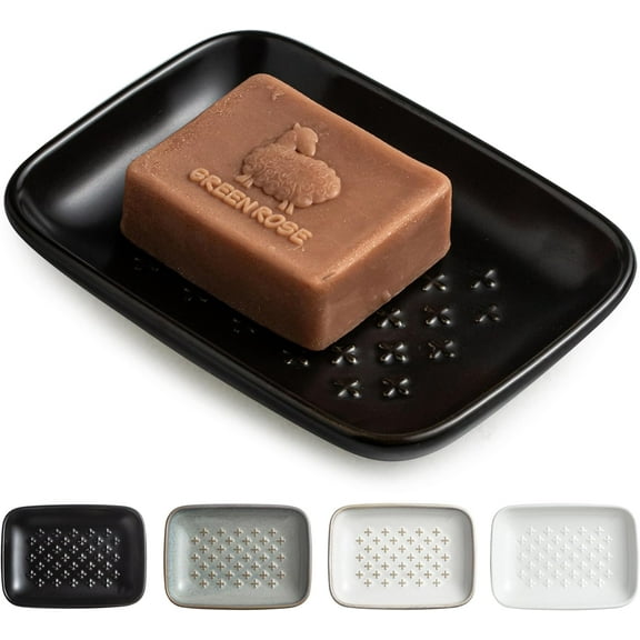 CozyNestFinds Soap Dish, Shower Soap Holder, Ceramic Soap Dishes for Bar Soap Sponge Shampoo, Soap Saver Tray for Bathroom Kitchen Sink Counter, 5.5 Inch, Black