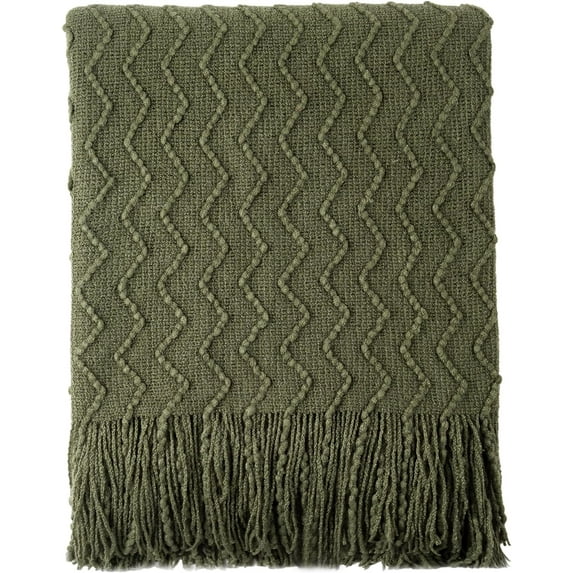 CozyNestFinds Throw Blanket for Couch, Textured Knit Throw, Olive Green Throws for Home Decor, Soft Blanket Throw for Bedroom Decor Housewarming Gifts, 50"x60"