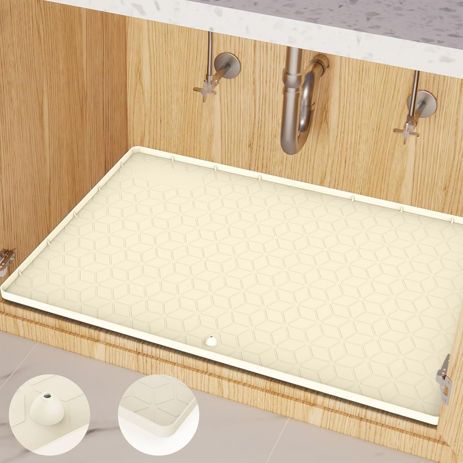 CozyNestFinds Under Sink Mat 10"x16" Under Sink Mats for Kitchen, Silicone Waterproof Under Sink Liner, Sink Cabinet Organizer Tray with Drain Hole