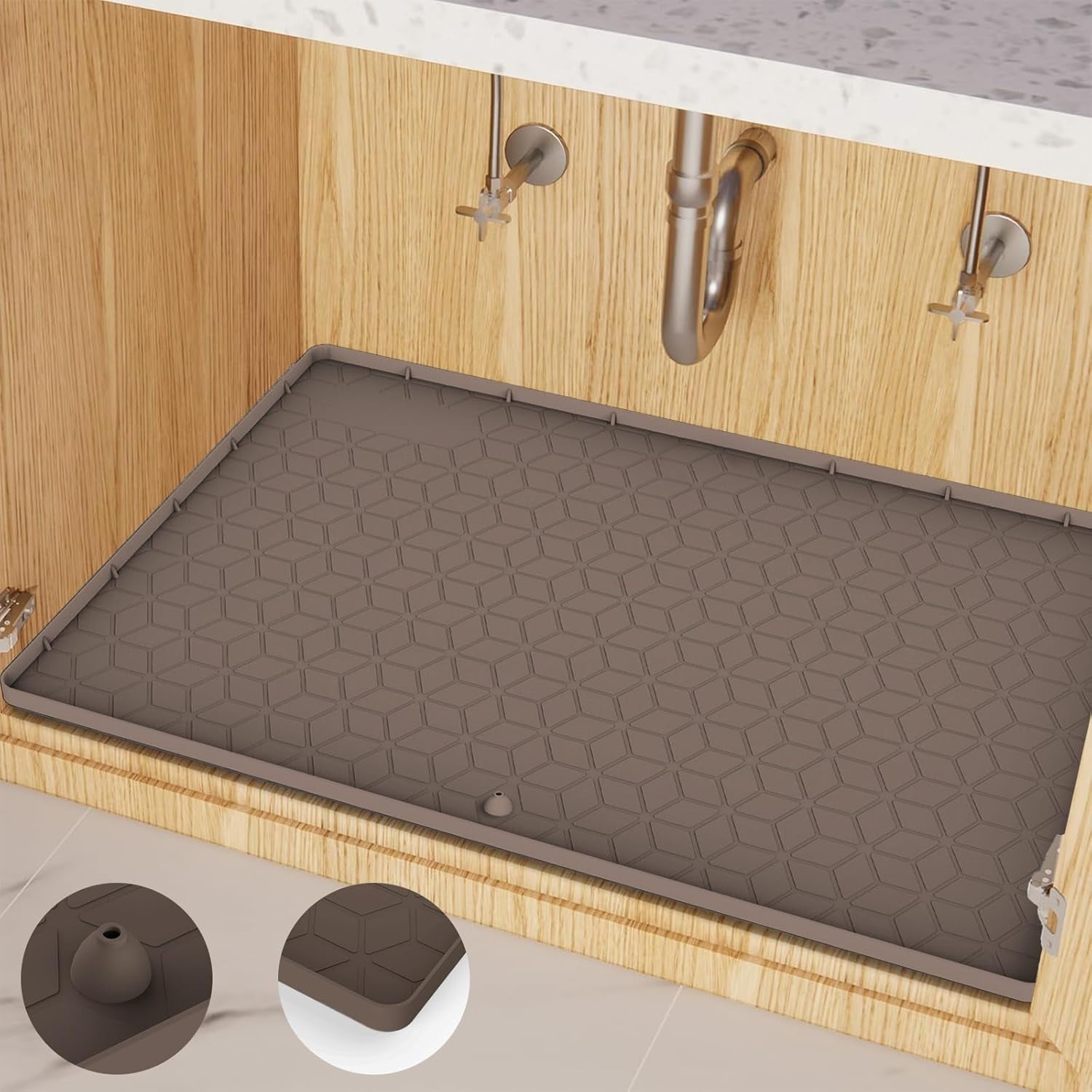 CozyNestFinds Under Sink Mat 10"x16" Under Sink Mats for Kitchen, Silicone Waterproof Under Sink Liner, Sink Cabinet Organizer Tray with Drain Hole