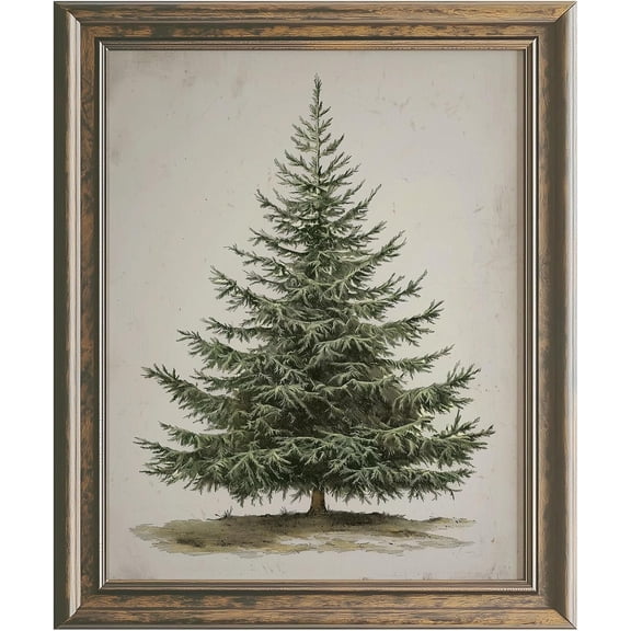 CozyNestFinds Vintage Christmas Tree, Pine Tree Vintage Print, Holiday Decor, Rustic Winter Retro Antiqued Style Art, Botanical Winter Art, Christmas Tree Wall Decor (8x10 inch Print Unframed)