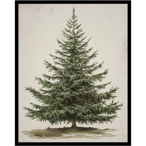 CozyNestFinds Vintage Christmas Tree, Pine Tree Vintage Print, Holiday Decor, Rustic Winter Tree Print, Botanical Winter Art, Christmas Tree Wall Decor (11x14 inch + Black Framed)