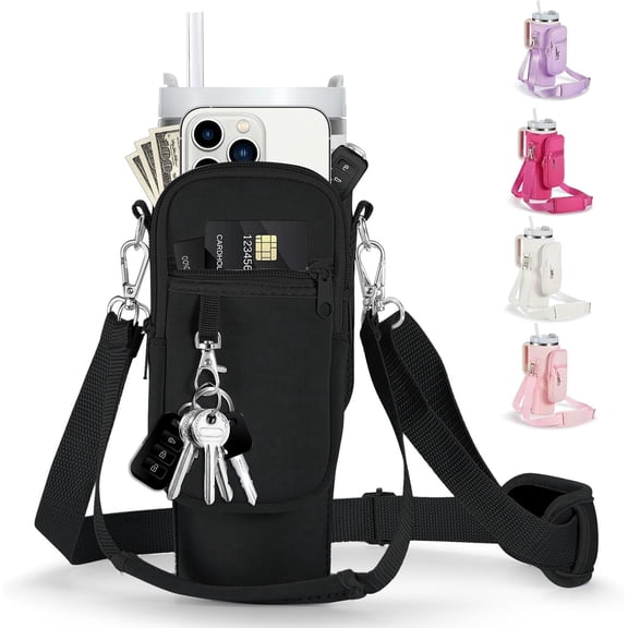 CozyNestFinds Water Bottle Carrier Bag for Stanley Cup 40/30oz with Phone Holder Pockets,Neoprene Water Bottle Cross-body Bag with Adjustable Shoulder & Hand Strap Stanley Cup Accessories