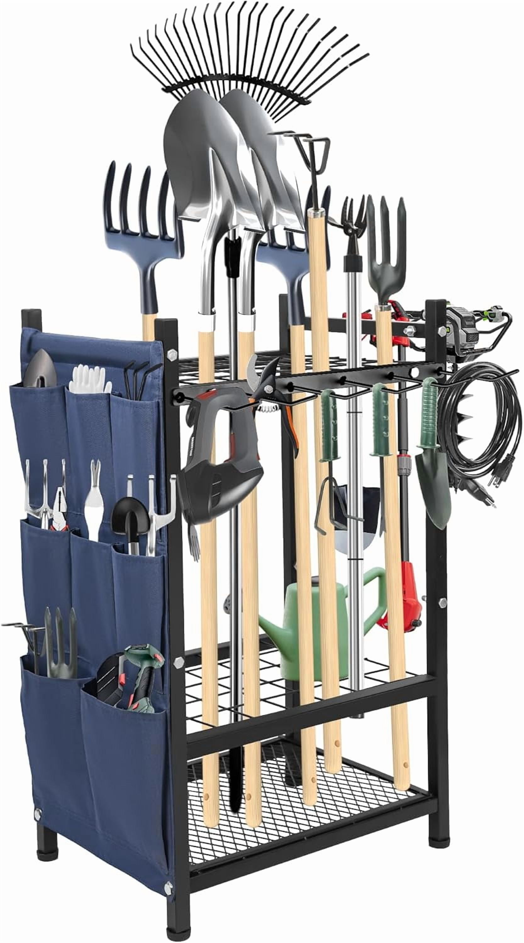 Freestanding Garden Tool Rack, 3-Tier Heavy Duty Organizer with Hooks and Pockets for Shovels, Rakes, Brooms – Outdoor Yard Storage Solution