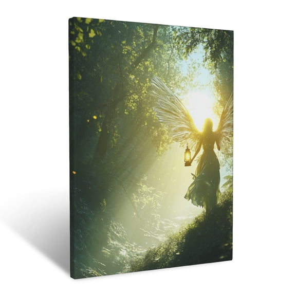 CozyNet A Bright Angel Carrying A Glowing Lantern Through A Misty Forest Wall Art Prints With Frame Canvas Perfect for Living Room & Bedroom, Ready to Hang, Wall Decor 12"x16"