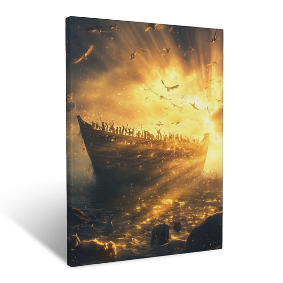 CozyNet A Depiction Of Noah Ark Glowing With Animals Beneath Soft Golden Light Wall Art Prints With Frame Canvas Perfect for Living Room & Bedroom, Ready to Hang, Wall Decor 16"x20"