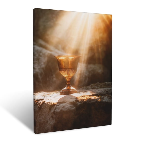 CozyNet A Glowing Chalice Resting On A Stone Altar Under Sunlight Sacred Communion & Heavenly Radianc Wall Art Prints With Frame Canvas Perfect for Living Room & Bedroom, Wall Decor 12"x16"