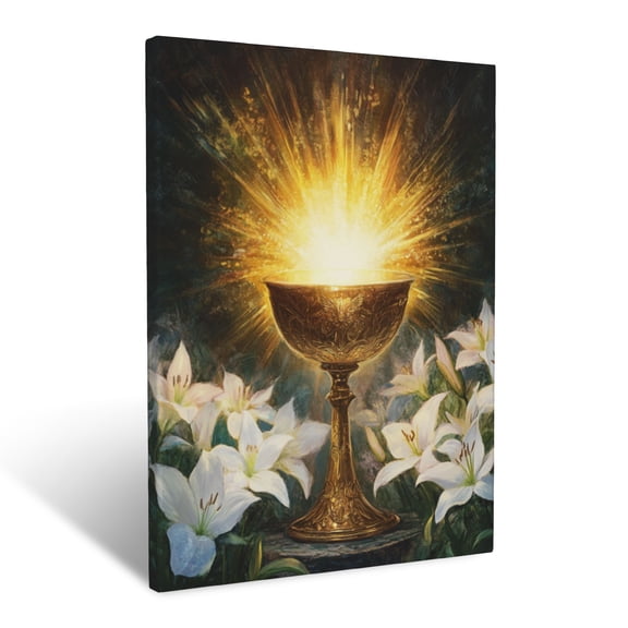 CozyNet A Glowing Chalice Shining Brightly On An Altar Surrounded By Lilies Of Purity Wall Art Prints With Frame Canvas Perfect for Living Room & Bedroom, Ready to Hang, Wall Decor 16"x20"
