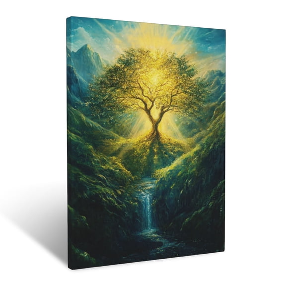 CozyNet A Glowing Tree Surrounded By Radiant Light In A Peaceful Valley Serene Divine Presence & Heav Wall Art Prints With Frame Canvas Perfect for Living Room & Bedroom, Wall Decor 12"x16"