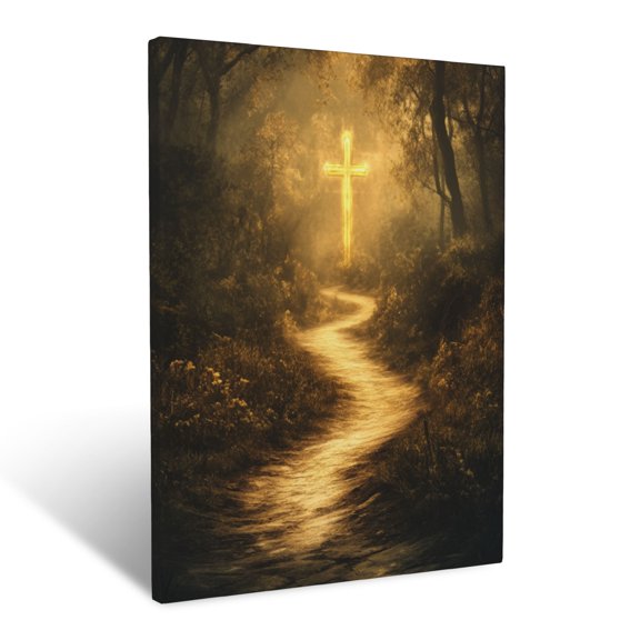 CozyNet A Path Of Light Leading To A Golden Cross Shining In The Distance Wall Art Prints With Frame Canvas Perfect for Living Room & Bedroom, Ready to Hang, Wall Decor 12"x16"