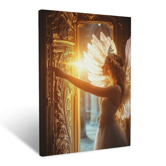 CozyNet A Radiant Angel Pointing To A Glowing Gate Serene Divine Guidance & Heavenly Glow Wall Art Prints With Frame Canvas Perfect for Living Room & Bedroom, Ready to Hang, Wall Decor 16"x20"
