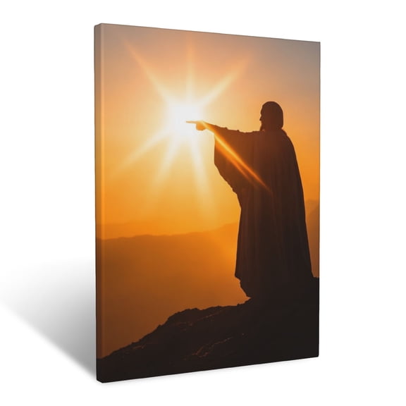 CozyNet A Radiant Angel Pointing Toward A Glowing Horizon Divine Guidance & Sacred Hope Illuminated Wall Art Prints With Frame Canvas Perfect for Living Room & Bedroom, Wall Decor 16"x20"