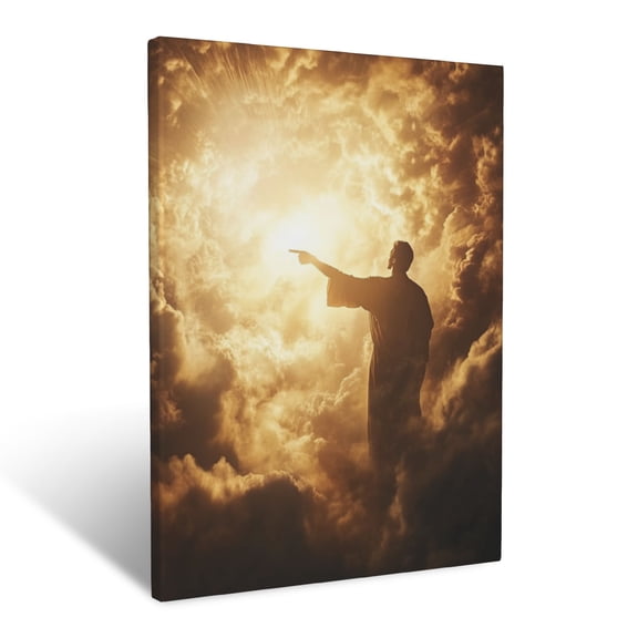 CozyNet A Radiant Angel Pointing Toward A Glowing Path In The Clouds Wall Art Prints With Frame Canvas Perfect for Living Room & Bedroom, Ready to Hang, Wall Decor 12"x16"