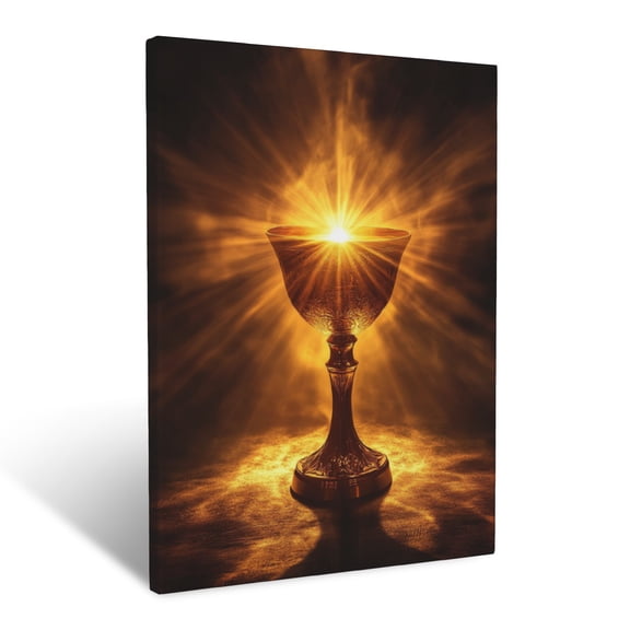 CozyNet A Radiant Chalice Glowing In Warm Divine Light Sacred Communion & Heavenly Peace Wall Art Prints With Frame Canvas Perfect for Living Room & Bedroom, Ready to Hang, Wall Decor 12"x16"