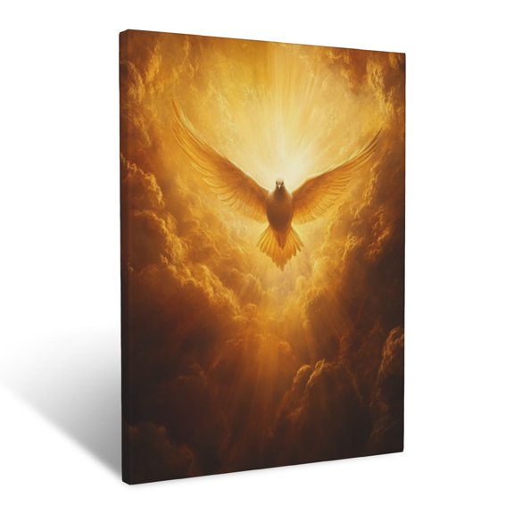 CozyNet A Radiant Dove Descending From Glowing Clouds, Surrounded By A Golden Aura Of Divine Peace Wall Art Prints With Frame Canvas Perfect for Living Room & Bedroom, Wall Decor 16"x20"