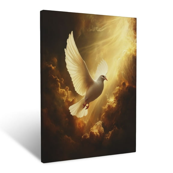 CozyNet A Radiant Dove Descending From Glowing Clouds, Surrounded By Soft Golden Divine Light Wall Art Prints With Frame Canvas Perfect for Living Room & Bedroom, Ready to Hang, Wall Decor 16"x20"