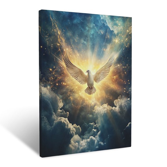 CozyNet A Radiant Dove Glowing In The Clouds With Golden Beams Shining Through Wall Art Prints With Frame Canvas Perfect for Living Room & Bedroom, Ready to Hang, Wall Decor 16"x20"