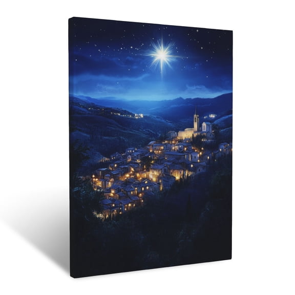 CozyNet A Radiant Star Of Bethlehem Shining Brightly Over The Quiet Town At Night Wall Art Prints With Frame Canvas Perfect for Living Room & Bedroom, Ready to Hang, Wall Decor 16"x20"