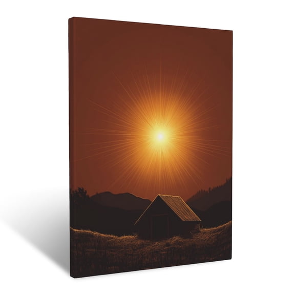 CozyNet A Radiant Star Shining Over Bethlehem Above The Silhouette Of The Quiet Manger Wall Art Prints With Frame Canvas Perfect for Living Room & Bedroom, Ready to Hang, Wall Decor 12"x16"