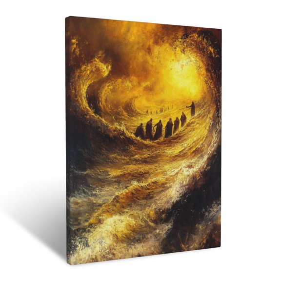 CozyNet A Vibrant Depiction Of Moses Parting The Red Sea, With Glowing Waves And Dramatic Golden Light Wall Art Prints With Frame Canvas Perfect for Living Room & Bedroom, Wall Decor 16"x20"