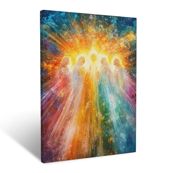 CozyNet A Vibrant Holy Trinity Representation Surrounded By Glowing Rays Of Divine Light Wall Art Prints With Frame Canvas Perfect for Living Room & Bedroom, Ready to Hang, Wall Decor 12"x16"