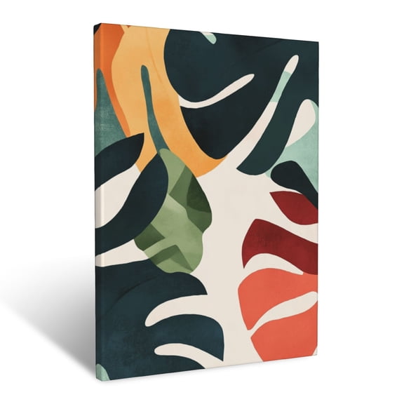 CozyNet Abstract Art Combining Geometric Shapes With Delicate Tropical Leaf Silhouettes Wall Art Prints With Frame Canvas Perfect for Living Room & Bedroom, Ready to Hang, Wall Decor 12"x16"in