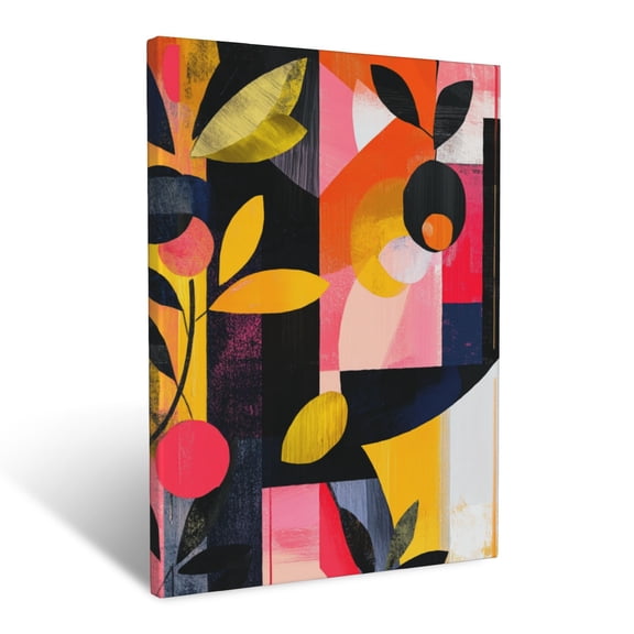 CozyNet Abstract Blend Of Geometric Shapes And Botanical Elements In A Vivid Color Palette Wall Art Prints With Frame Canvas Perfect for Living Room & Bedroom, Ready to Hang, Wall Decor 12"x16"in
