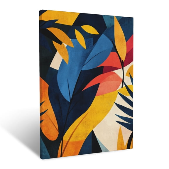 CozyNet Abstract Design Blending Geometric Shapes And Tropical Leaves In Rich, Vibrant Colors Wall Art Prints With Frame Canvas Perfect for Living Room & Bedroom, Ready to Hang, Wall Decor 12"x16"in