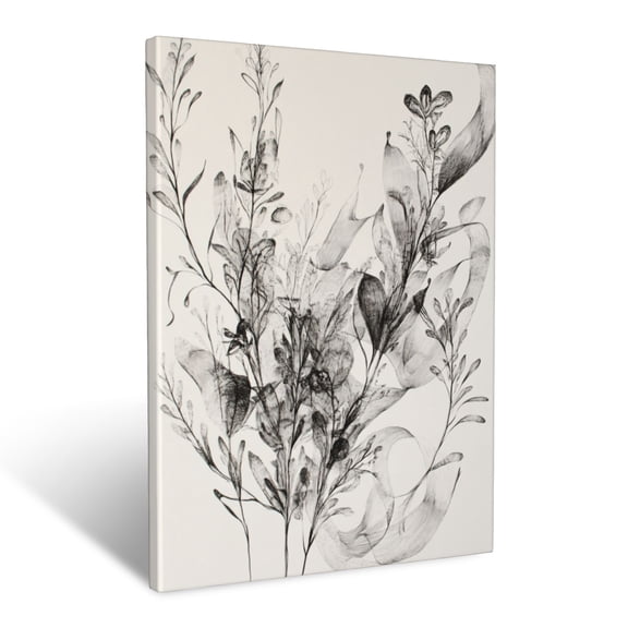 CozyNet Abstract Ink Drawing Of Wild Plants With Detailed Texture, Veins & Curling Forms Wall Art Prints With Frame Canvas Perfect for Living Room & Bedroom, Ready to Hang, Wall Decor 12"x16"in