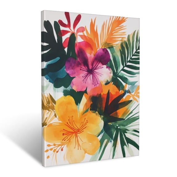 CozyNet Abstract Watercolor Burst Of Tropical Blooms And Rich Foliage Layers Wall Art Prints With Frame Canvas Perfect for Living Room & Bedroom, Ready to Hang, Wall Decor 12"x16"in