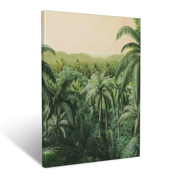 CozyNet Aerial View Of Tropical Palm Forest Featuring Dense Layers Of Vibrant Plant Life Wall Art Prints With Frame Canvas Perfect for Living Room & Bedroom, Ready to Hang, Wall Decor 12"x16"in