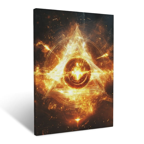 CozyNet Alpha & Omega Symbol Surrounded By Glowing Light, Symbolizing God Eternal Existence Wall Art Prints With Frame Canvas Perfect for Living Room & Bedroom, Ready to Hang, Wall Decor 16"x20"