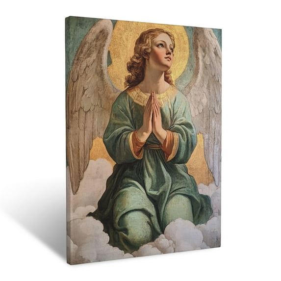 CozyNet An Angel With Folded Hands Kneeling On Soft Clouds Under Heavenly Light Wall Art Prints With Frame Canvas Perfect for Living Room & Bedroom, Ready to Hang, Wall Decor 12"x16"