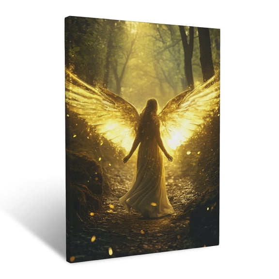 CozyNet Angel Guarding A Glowing Forest Path Radiant Figure Symbolizing Guidance & Divine Care Wall Art Prints With Frame Canvas Perfect for Living Room & Bedroom, Ready to Hang, Wall Decor 16"x20"