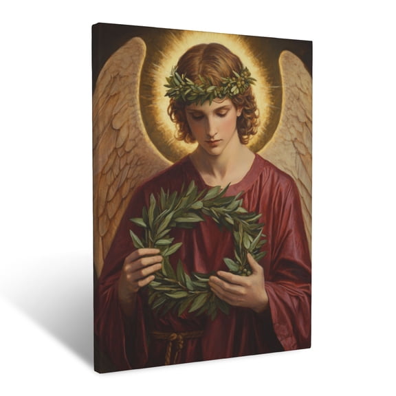 CozyNet Angel Holding A Glowing Olive Wreath Of Peace A Radiant Symbol Of Divine Serenity Wall Art Prints With Frame Canvas Perfect for Living Room & Bedroom, Ready to Hang, Wall Decor 12"x16"