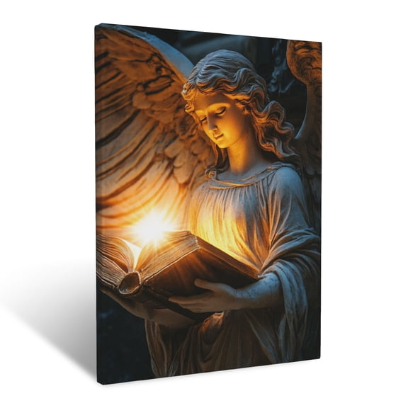 CozyNet Angel Holding A Glowing Book Of Eternal Wisdom Radiant Figure Symbolizing Divine Truth Wall Art Prints With Frame Canvas Perfect for Living Room & Bedroom, Ready to Hang, Wall Decor 12"x16"